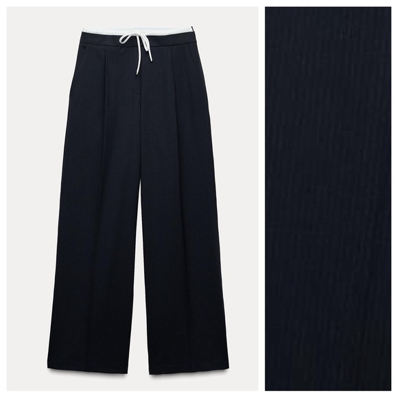 Zara Pants - NWT. Zara Black Viscose Blend Double Waist Wide Leg Pants. Size M.